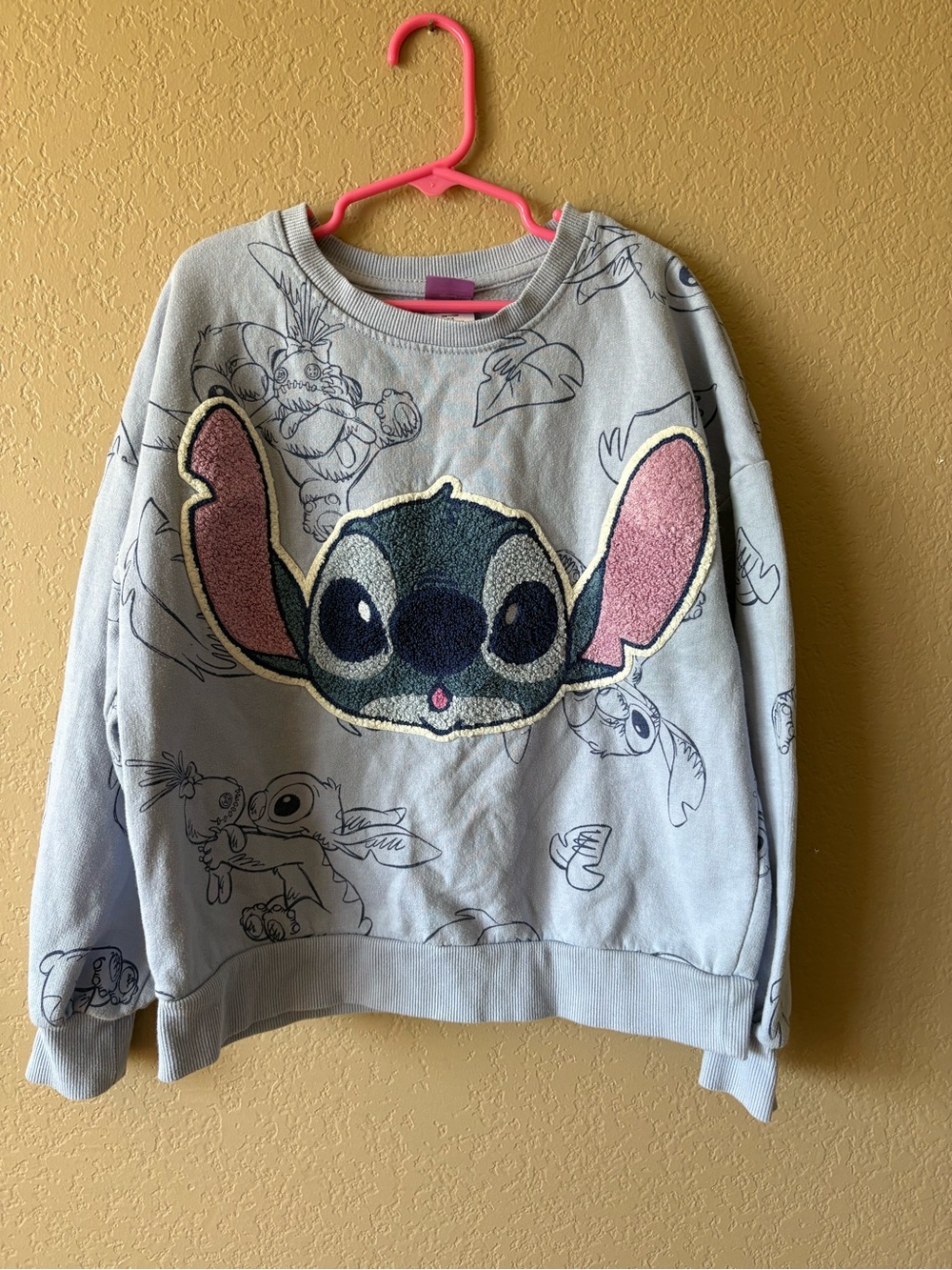 Disney's Stitch Girls Size L (10/12) Pullover Sweatshirt Stitch Patch Face